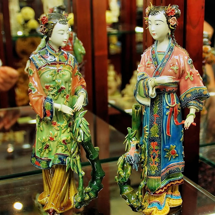 ceramic, china, courtesans, crafts, decoration, guangdong, market, statues, trinket, HD wallpaper