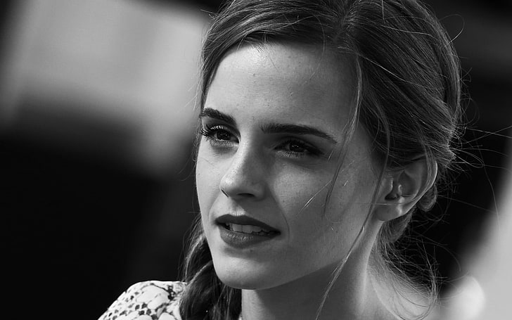 ผู้หญิง, Emma Watson, ขาวดำ, ใบหน้า, ผมเปีย, นักแสดง, วอลล์เปเปอร์ HD