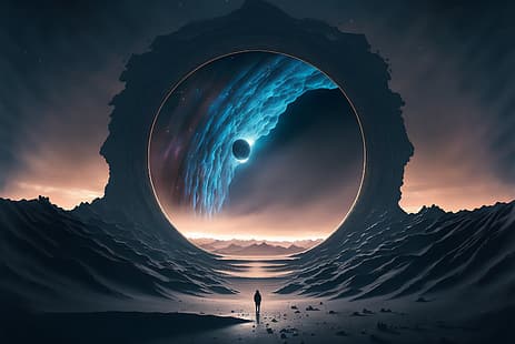KI-Kunst, Science-Fiction, Portal, Planet, Weltraum, HD-Hintergrundbild HD wallpaper