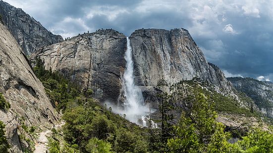 山、滝、国立公園、岩、ヨセミテ国立公園、ヨセミテ滝、8 k uhd、荒野、アメリカ合衆国、アメリカ、カリフォルニア、ヨセミテヴィラ、 HDデスクトップの壁紙 HD wallpaper