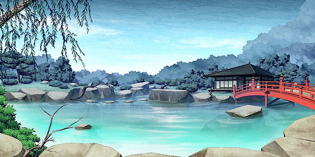 anime, landskap, natur, fred, fredlig, HD tapet HD wallpaper