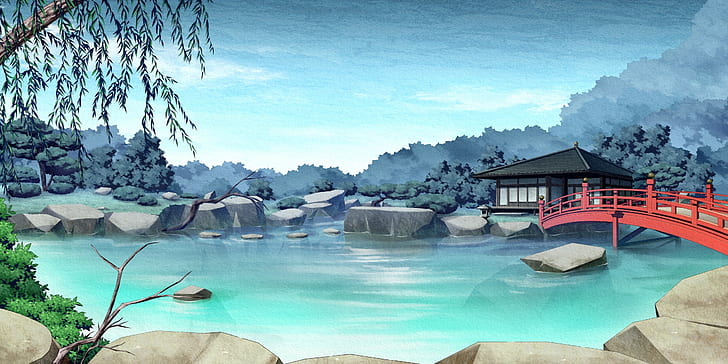 landscape, peaceful, nature, peace, anime, HD wallpaper