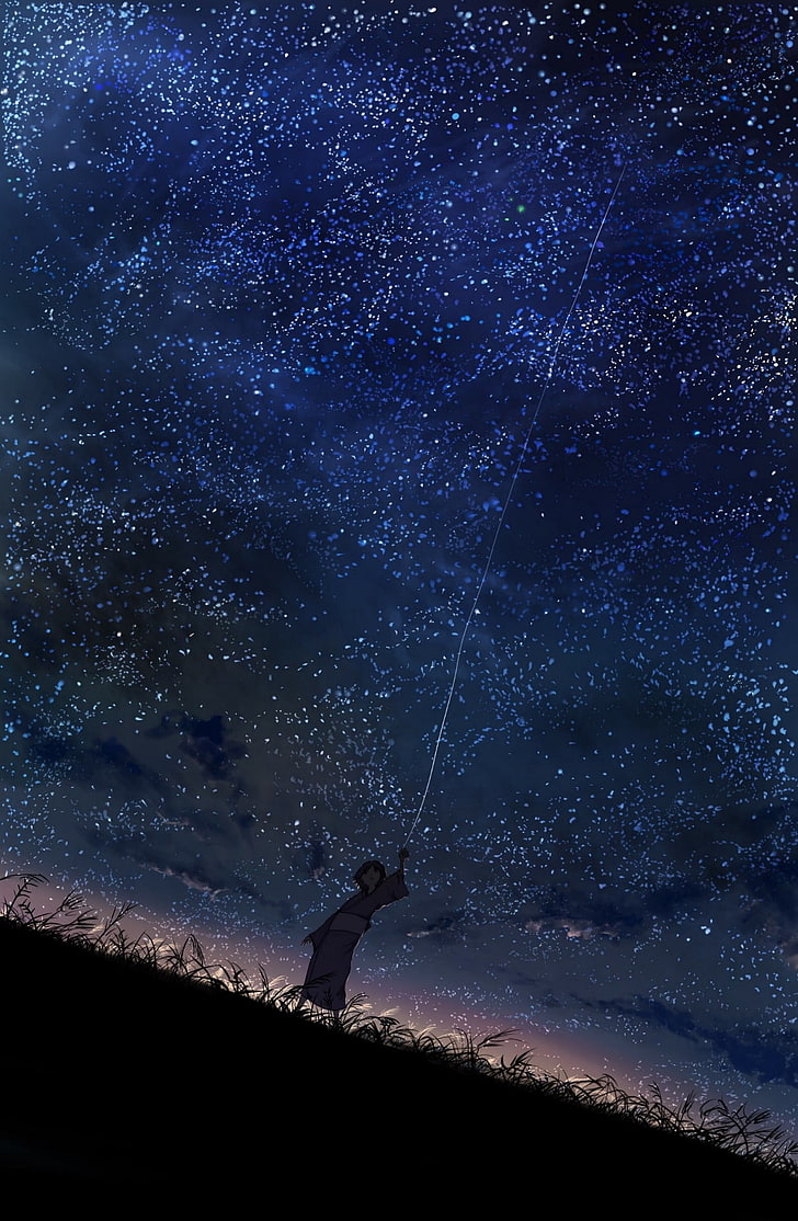 silver-colored chain necklace, stars, ground, children, wire, grass, Mushishi, space, HD wallpaper
