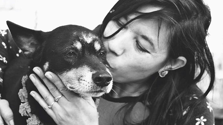 black and white, dog, dog love, doggy, love, mother, owner, pet, HD wallpaper