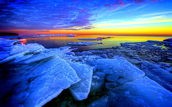 Ледяной Прохладный вечер, пейзаж, зима, закат, природа и пейзажи, HD обои