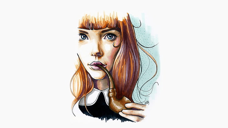 woman holding smoking pipe vector art, girl, figure, tube, art, HD wallpaper