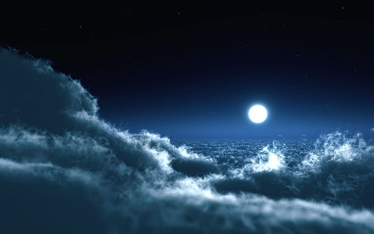 cloudy sky, the sky, clouds, night, photo, the moon, landscapes, HD wallpaper