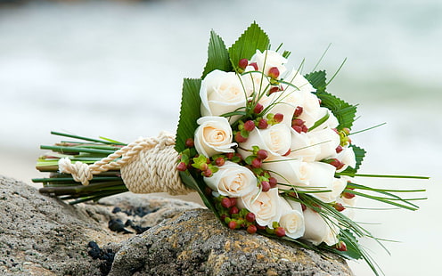 Bouquet de roses blanches, bouquet de roses blanches, fleurs, 1920x1200, rose, bouquet, Fond d'écran HD HD wallpaper