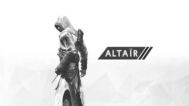 white  white background  2D  Assassins Creed  minimalism  video games  digital art  Altaïr Ibn-LaAhad, HD wallpaper