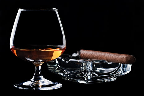 verre à vin clair, cigare, cognac, Estet, Fond d'écran HD HD wallpaper