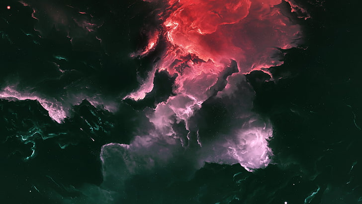papel de parede digital de nuvens vermelhas e pretas, galáxia, espaço, estrelas, universo, naves espaciais, nebulosa, arte digital, HD papel de parede