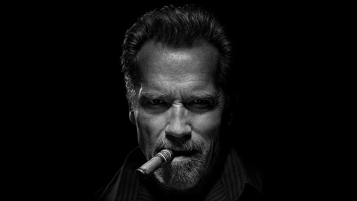 hommes, cigares, sombre, visage, portrait, Arnold Schwarzenegger, célébrité, monochrome, Fond d'écran HD
