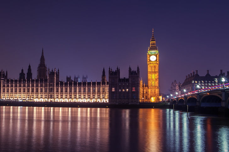 night, London, Westminster, Big Ben, lights, HD wallpaper