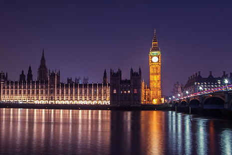 malam, London, Westminster, Big Ben, lampu, Wallpaper HD HD wallpaper