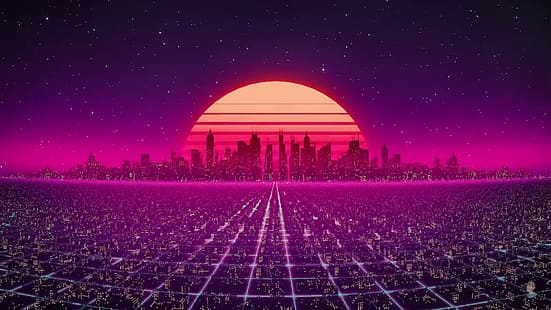 vaporwave, synthwave, Retrowave, city, OutRun, Tapety HD HD wallpaper