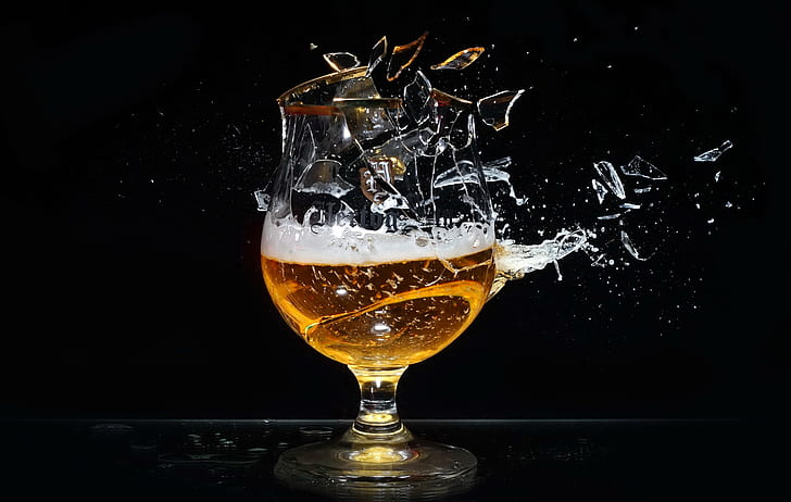 cerveja, álcool, copo, copo quebrado, HD papel de parede