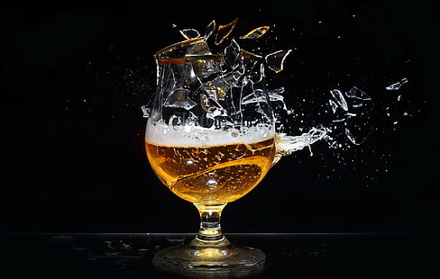 bière, alcool, verre à boire, verre brisé, Fond d'écran HD HD wallpaper