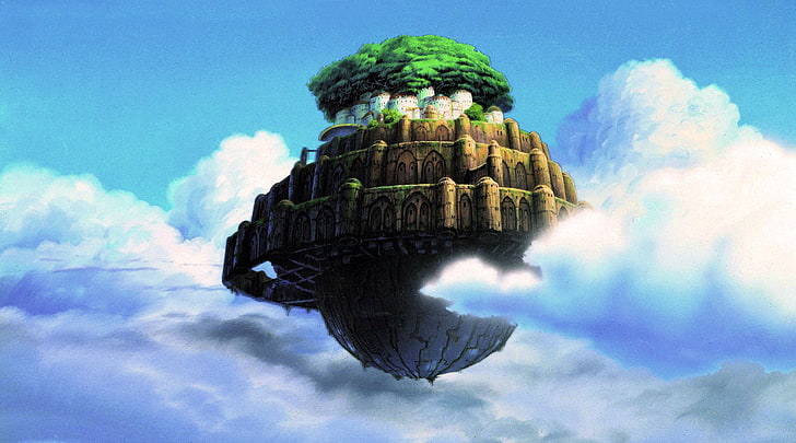 空の図に茶色と緑の島、宮崎Hay、天空の城、アニメ、ラピュタ、 HDデスクトップの壁紙