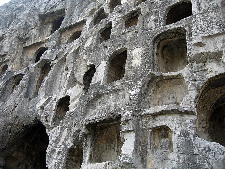 gray concrete rock formation, longman grottoes, cave, stones, embossed, architecture, HD wallpaper