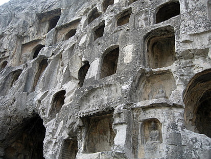 灰色のコンクリート岩の形成、ロングマンの洞窟、洞窟、石、エンボス、建築、 HDデスクトップの壁紙 HD wallpaper