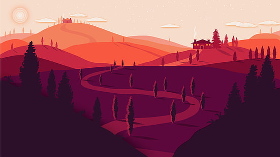 Krajobraz letni Minimal 4K, czerwony, lato, krajobraz, minimalny, Tapety HD HD wallpaper