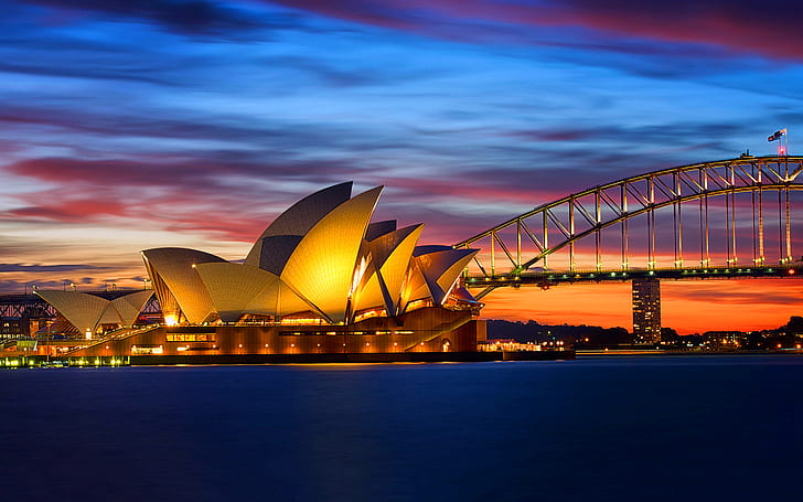 تحميل خلفيات سطح المكتب في Sunset Sydney Australia Opera House Desktop Backgrounds لنظام التشغيل Windows، خلفية HD