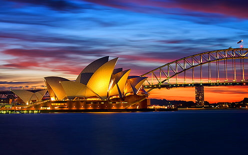 Sunset Sydney Australia Opera House Desktop Backgrounds Gratis nedladdning för Windows, HD tapet HD wallpaper