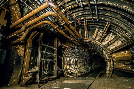 architecture urbaine tunnel tuyaux métal rouille abandonnée, Fond d'écran HD HD wallpaper