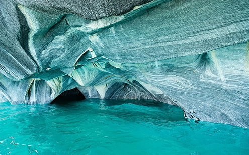 المناظر الطبيعية طبيعة تشيلي بحيرة تآكل الصخور المياه الفيروز كهف تشكيلات الصخور، خلفية HD HD wallpaper