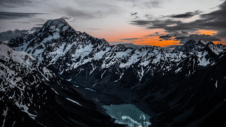 mountains, lake, tops, top view, HD wallpaper