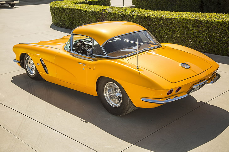 (c1), 1962, cars, chevy, classic, corvette, modified, pro, street, yellow, HD wallpaper