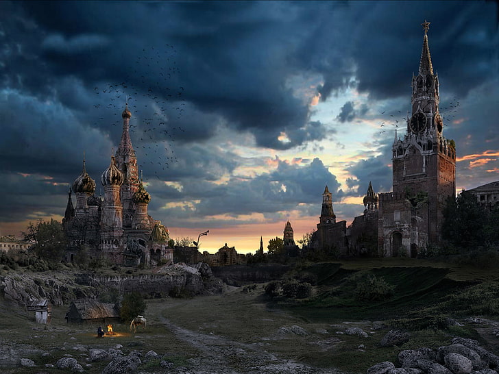 خيال علمي ، ما بعد نهاية العالم ، بناء ، كنيسة ، موسكو ، روسيا، خلفية HD