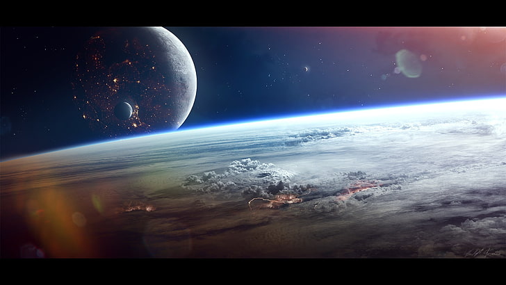Terra branca e azul planeta screenshot, espaço, planeta, HD papel de parede