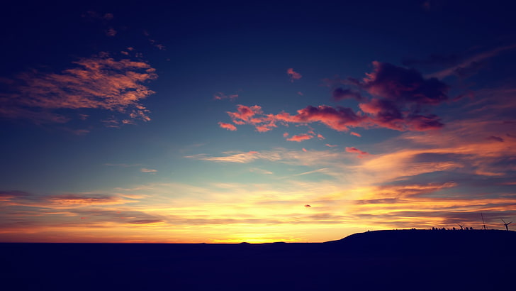 sylwetka góry podczas złotej godziny tapeta, zachód słońca, niebo, krajobraz, Tapety HD