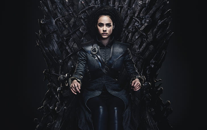 Game of Thrones, iron, sitting, throne, Nathalie Emmanuel, Missandei, HD wallpaper