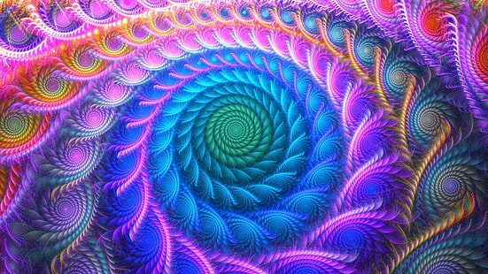 arte fractal, roxo, arte psicodélica, organismo, padrão, caleidoscópio, hipnotizante, arte digital, círculo, espiral, colorido, vórtice, textura, HD papel de parede HD wallpaper
