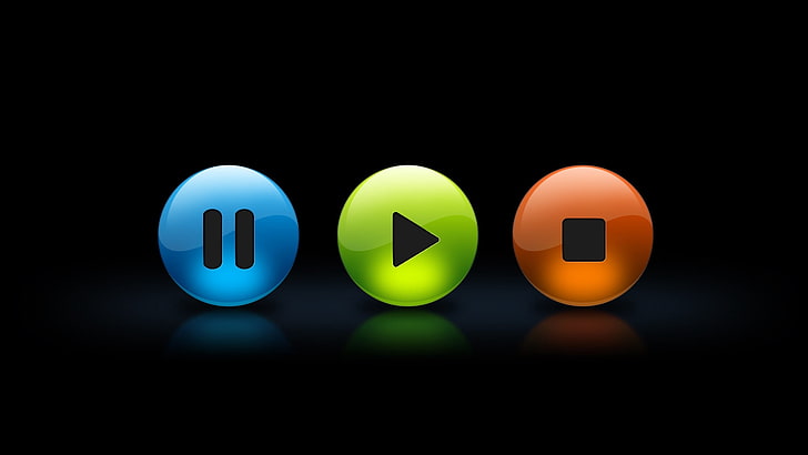 play, pause, and stop icons, pause, play, stop, buttons, HD wallpaper