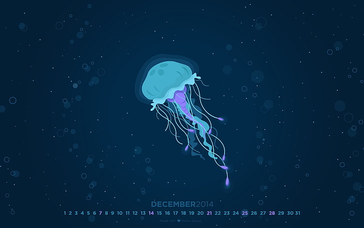 Christmas Lights Under Sea-December 2014 Calendar .., blue jelly fish digital wallpaper, HD wallpaper