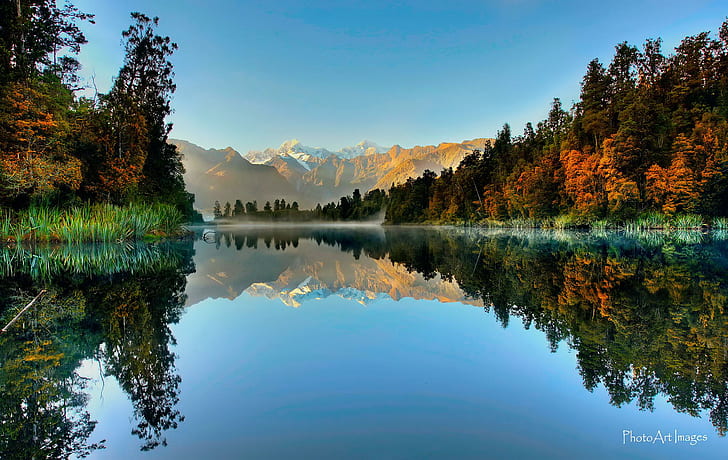New Zealand South Island Autumn River Lake Reflection Picture Gallery, body of water and brown trees, rivers, autumn, gallery, island, lake, picture, reflection, river, south, zealand, HD wallpaper