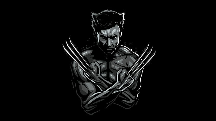 art, black and white, Wolverine, black background, Hugh Jackman, Logan, comic, MARVEL, HD wallpaper