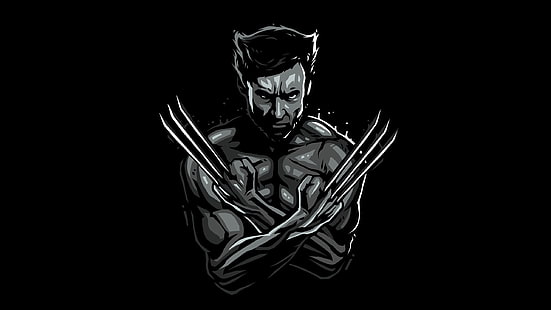 sztuka, czarno-białe, Wolverine, czarne tło, Hugh Jackman, Logan, komiks, MARVEL, Tapety HD HD wallpaper