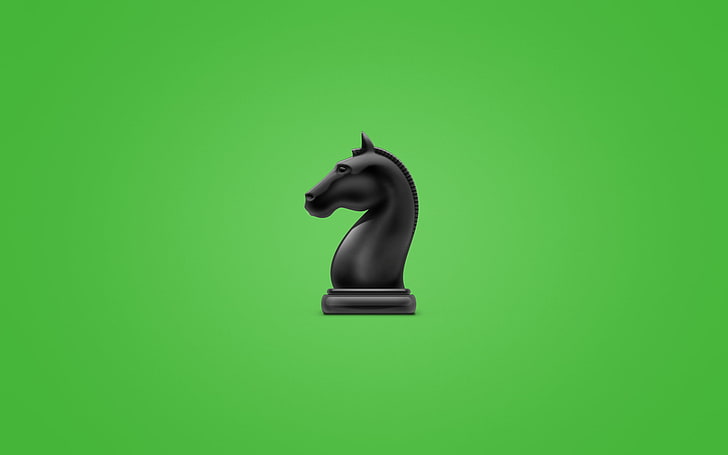 bidak catur kuda hitam, kuda, minimalis, catur, latar belakang kehijauan, Wallpaper HD