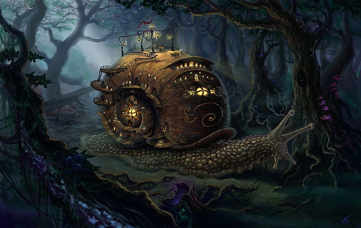 steampunk snail illustration, snail, fantasy art, HD wallpaper