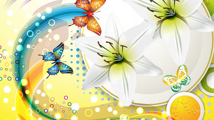 Abstração de borboleta, papillon, borboleta, flores, borboleta, flores, arco-íris, primavera, colagem, resumo, brilho, borboletas, HD papel de parede