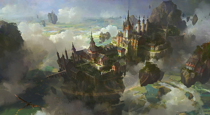 Fantasy, City, Building, Cloud, Floating Island, Landscape, HD wallpaper