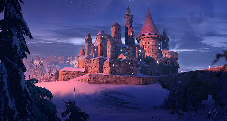 Ilustración de castillo marrón, ilustraciones, arte de fantasía, castillo, Fondo de pantalla HD