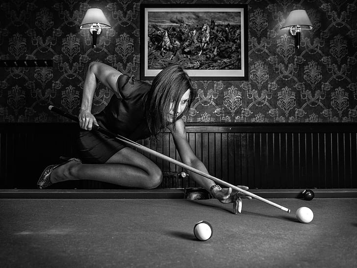 girl, balls, Billiards, cue, HD wallpaper