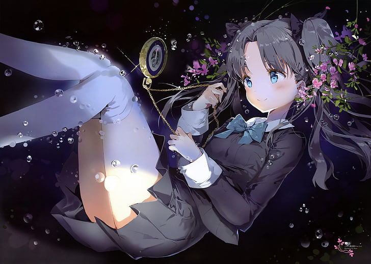 Anime Mädchen tragen schwarze Uniform digitale Tapete, Fate Series, Anime, Typ-Moon, Tohsaka Rin, HD-Hintergrundbild