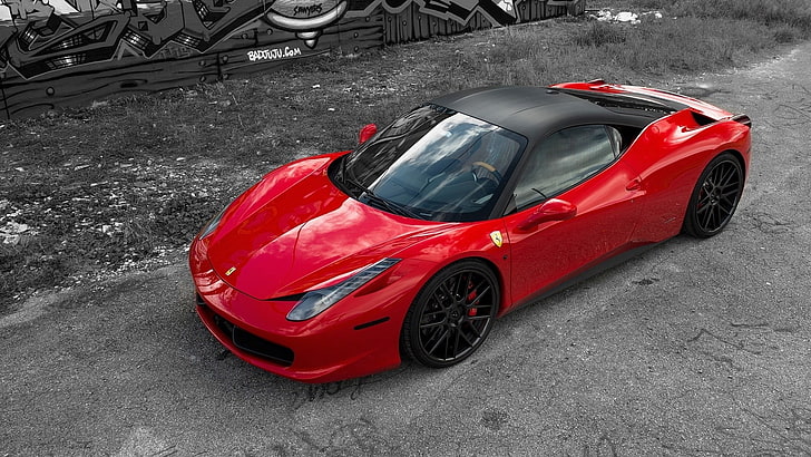 coche deportivo rojo Ferrari 458, Ferrari, Ferrari 458, coches rojos, coche, coloración selectiva, Fondo de pantalla HD