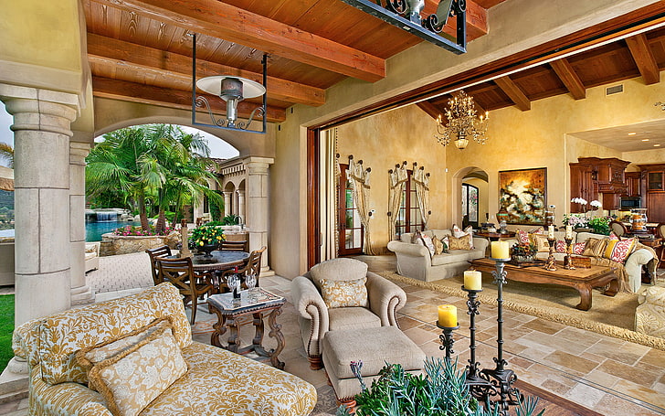 living room, home, luxury, ranch, santa fe, HD wallpaper